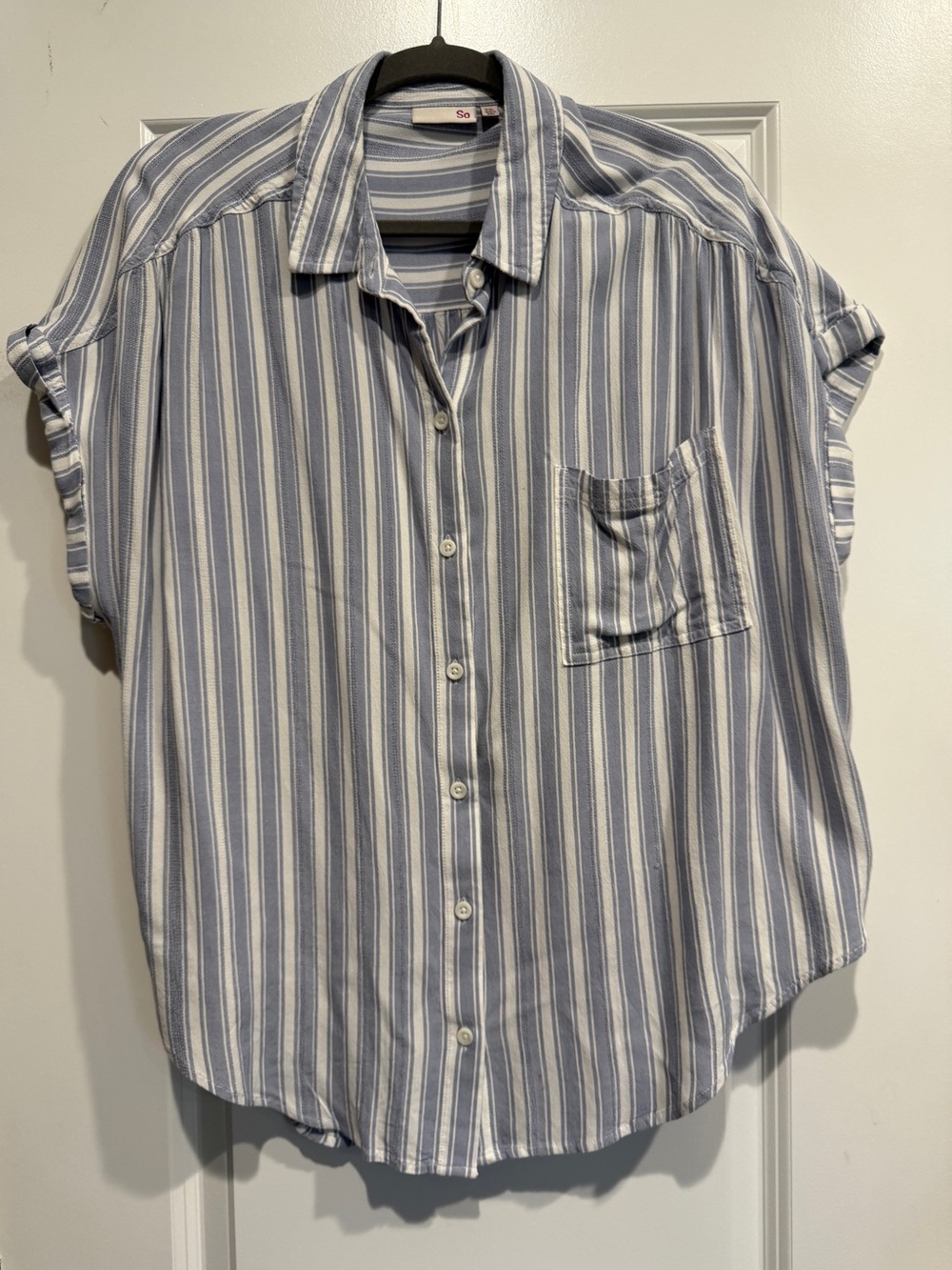 SO Women's Blue and White Striped Button-Down Shirt